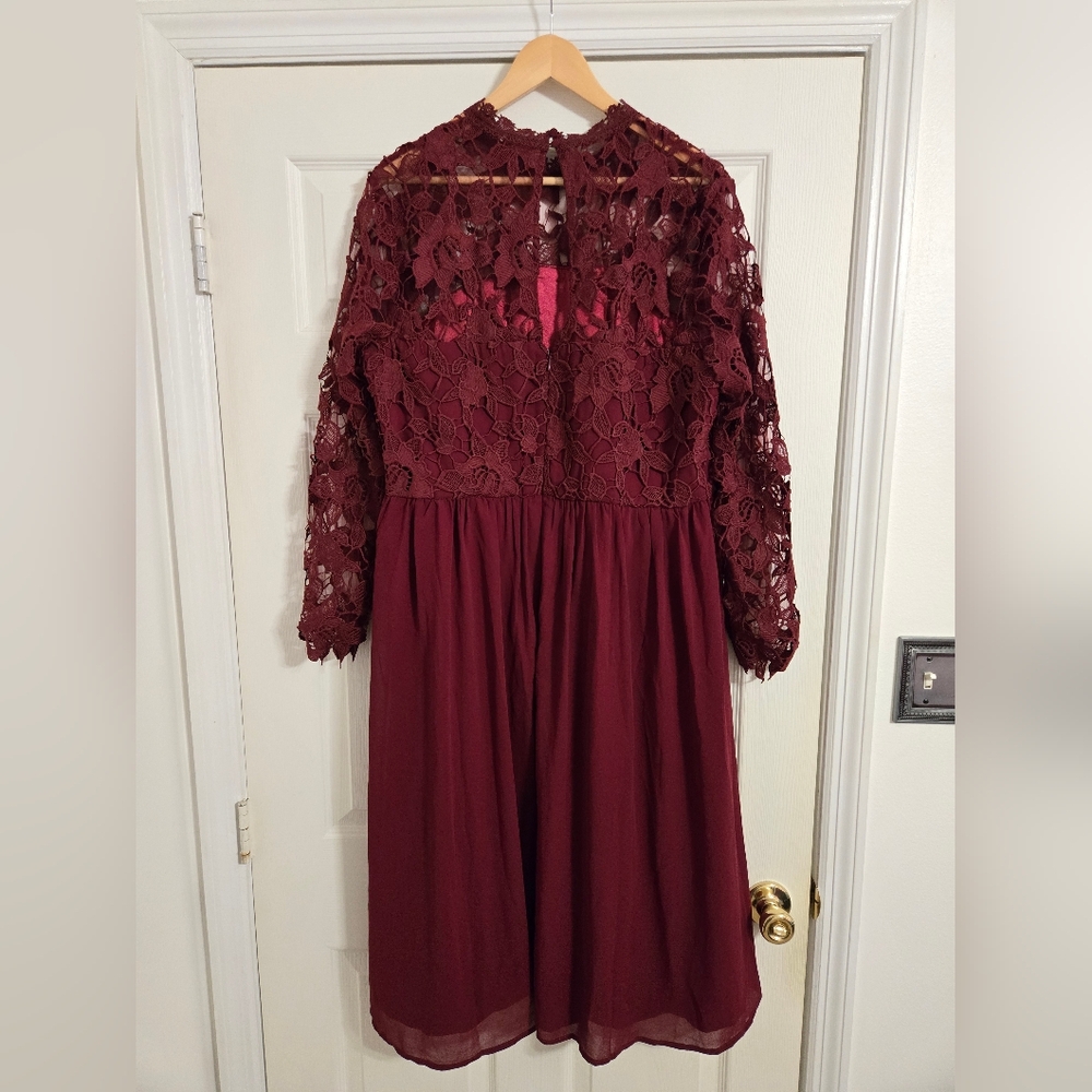 Chi Chi London Deep Red Lace Long Sleeve Dress - Picture 8 of 16